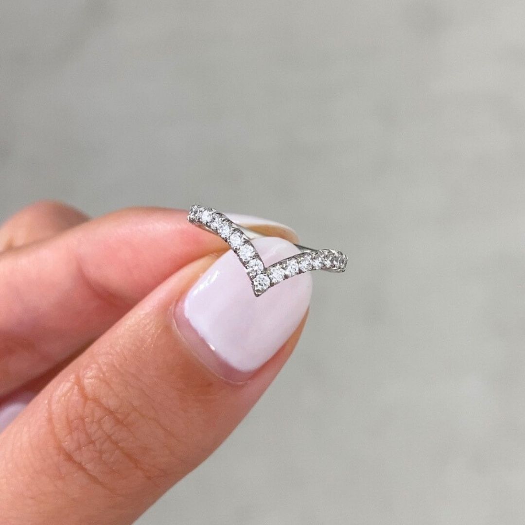 0.35ct Natural Round Diamond V Shape Contour French Pave 2.20mm Platinum Wedding Band