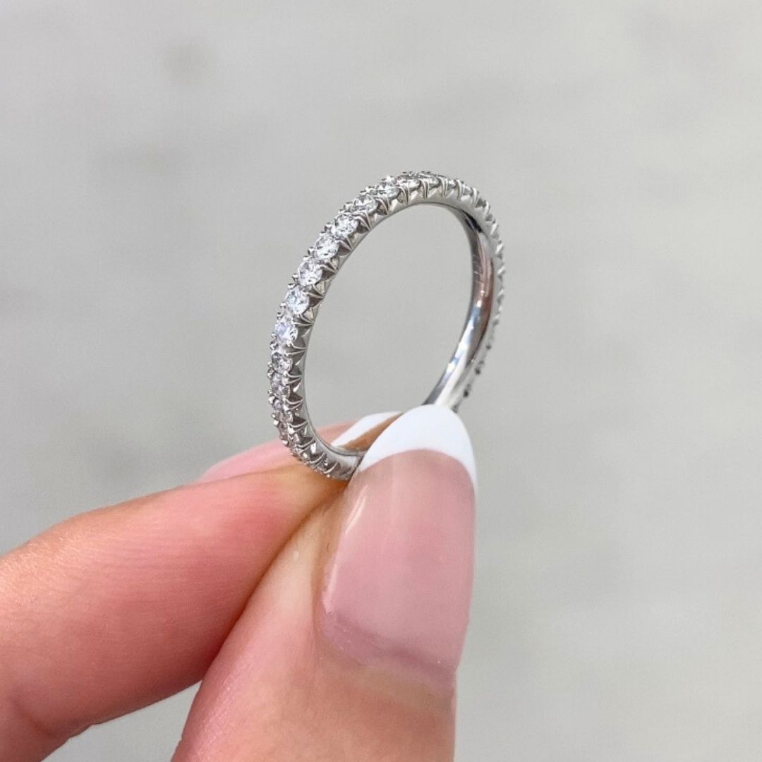 0.65ct Natural Round Diamond French Pave Eternity Platinum Wedding Band