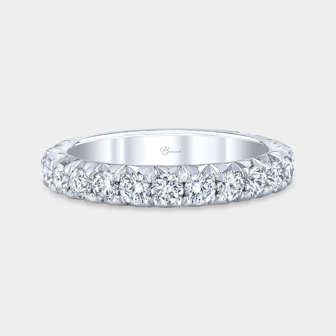 2.45ct Lab Grown Round Diamond French Pave Platinum 3.20mm Eternity Wedding Band