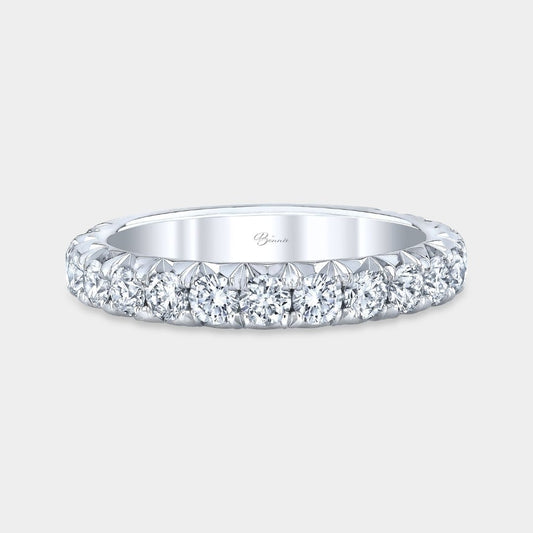2.45ct Lab Grown Round Diamond French Pave Platinum 3.20mm Eternity Wedding Band