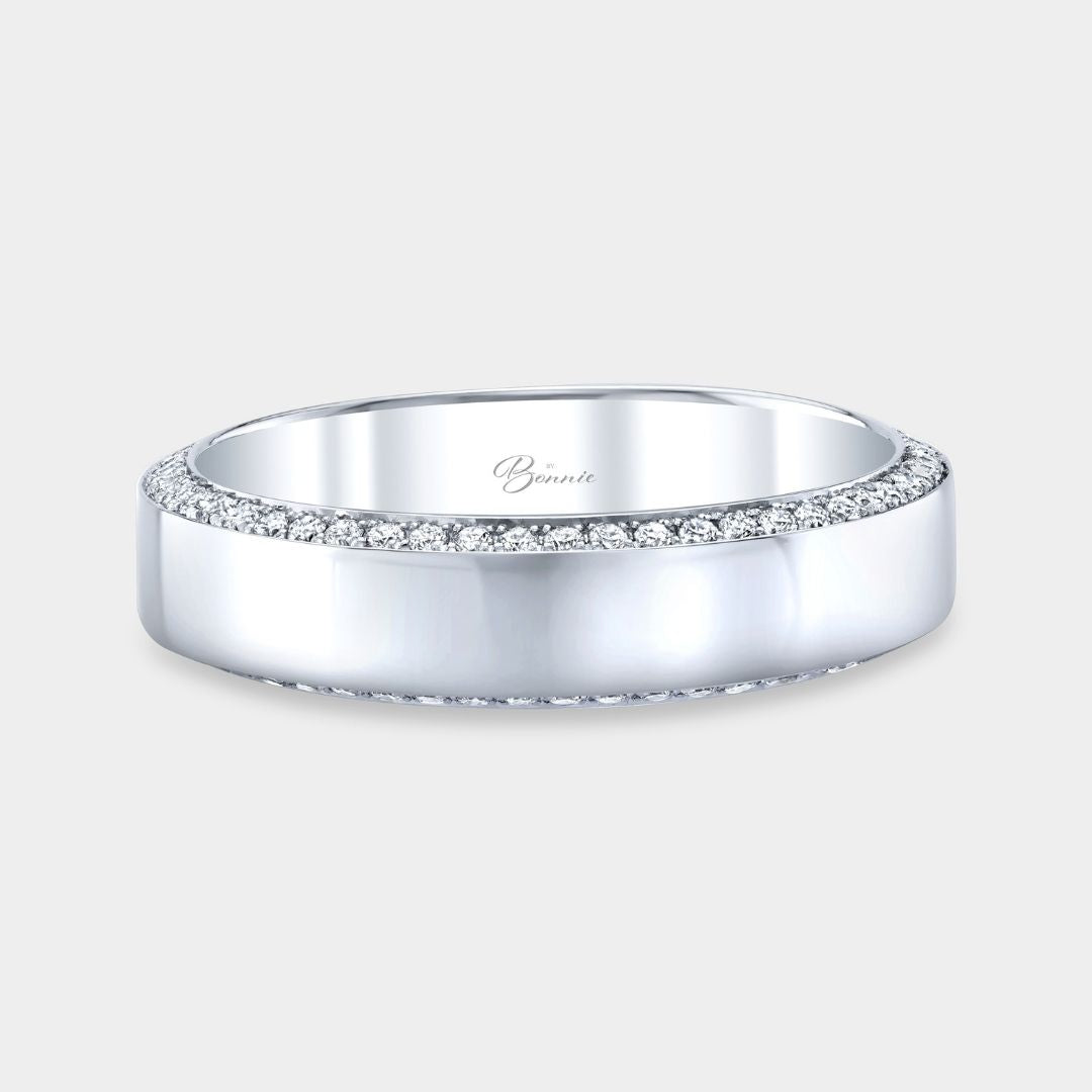Men's 5.50mm Double Sided Pave Diamond Platinum High Polish Wedding Band