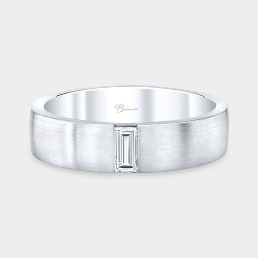 Men's Satin Finish Single Baguette Diamond Platinum Wedding Band