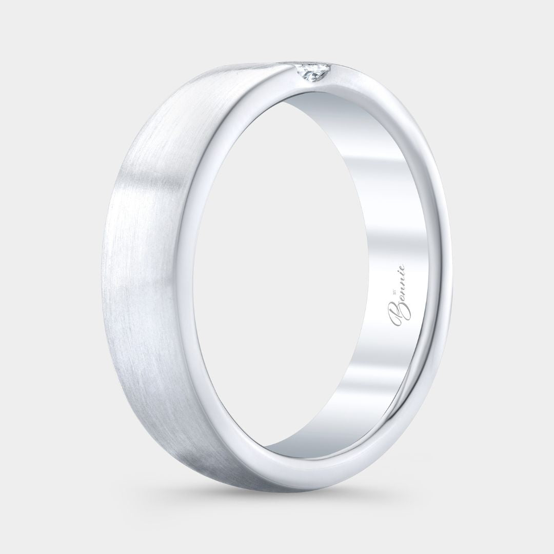 Men's Satin Finish Single Baguette Diamond Platinum Wedding Band