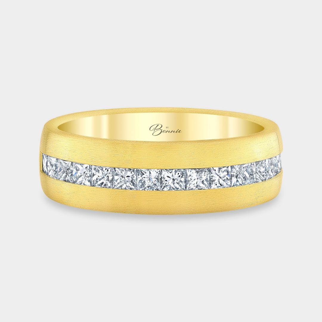 1ct Lab Grown Princess Diamond 6mm Satin Finish Yellow Gold  Wedding Band