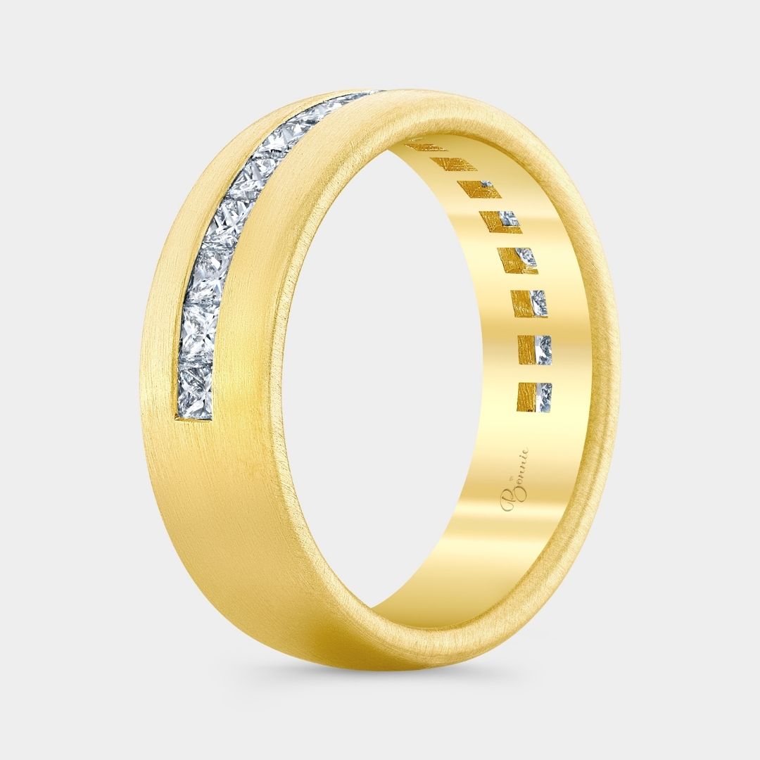 1ct Lab Grown Princess Diamond 6mm Satin Finish Yellow Gold  Wedding Band