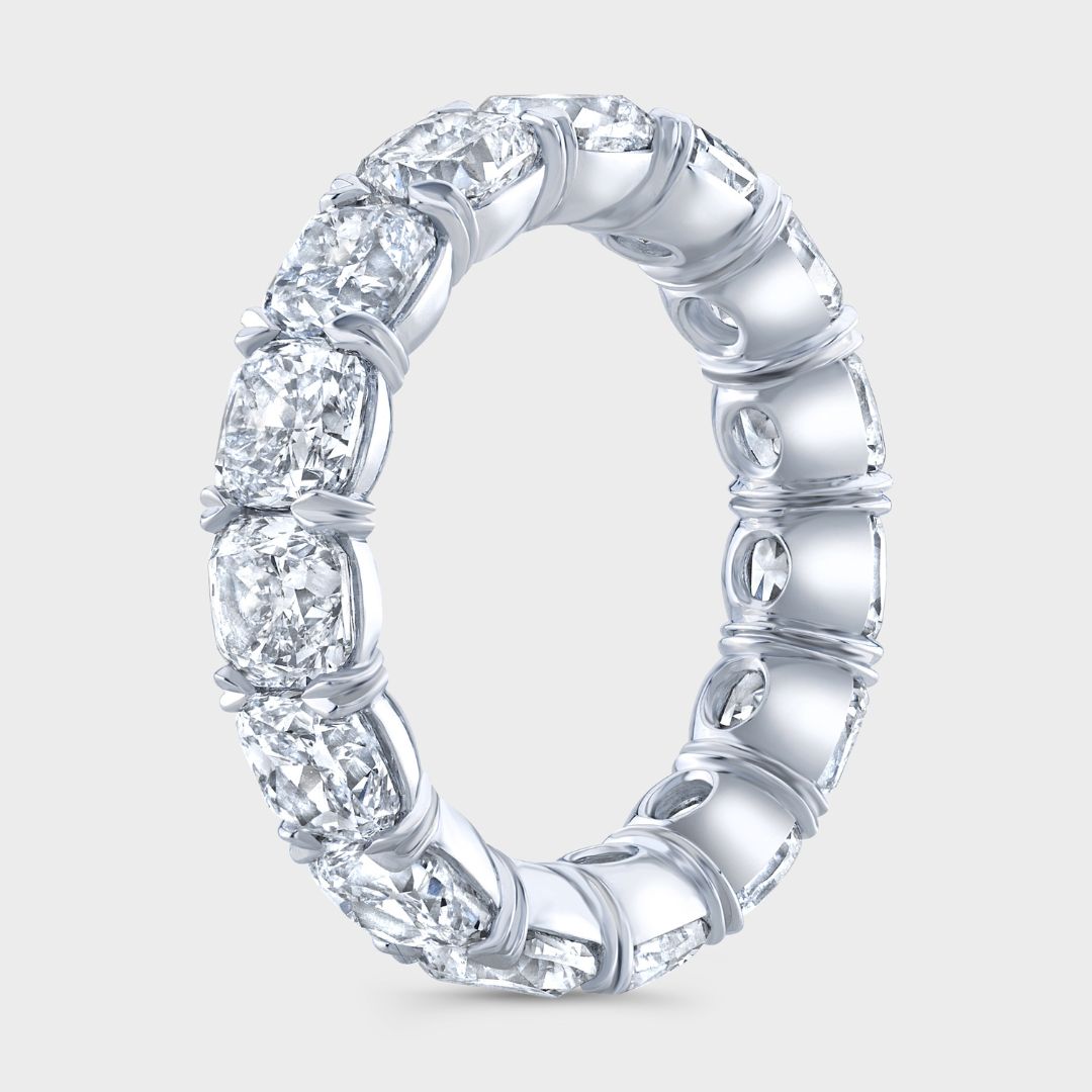 7ct Lab Grown Cushion Diamond Platinum Eternity Band