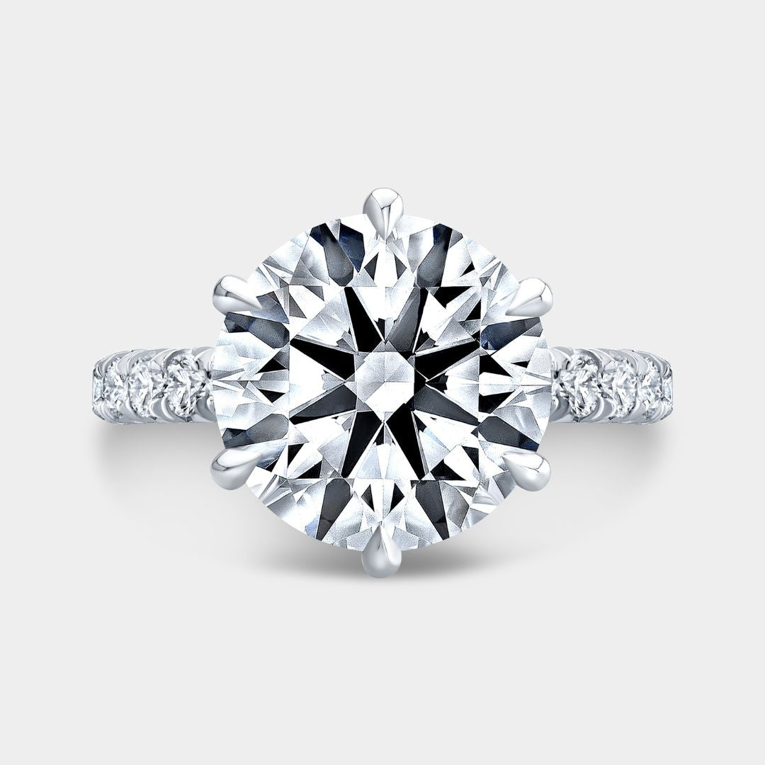 4.01ct Lab Grown Round Diamond 6 Prong French Pave Platinum Engagement Ring