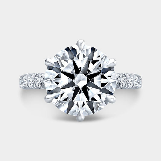 4.01ct Lab Grown Round Diamond 6 Prong French Pave Platinum Engagement Ring