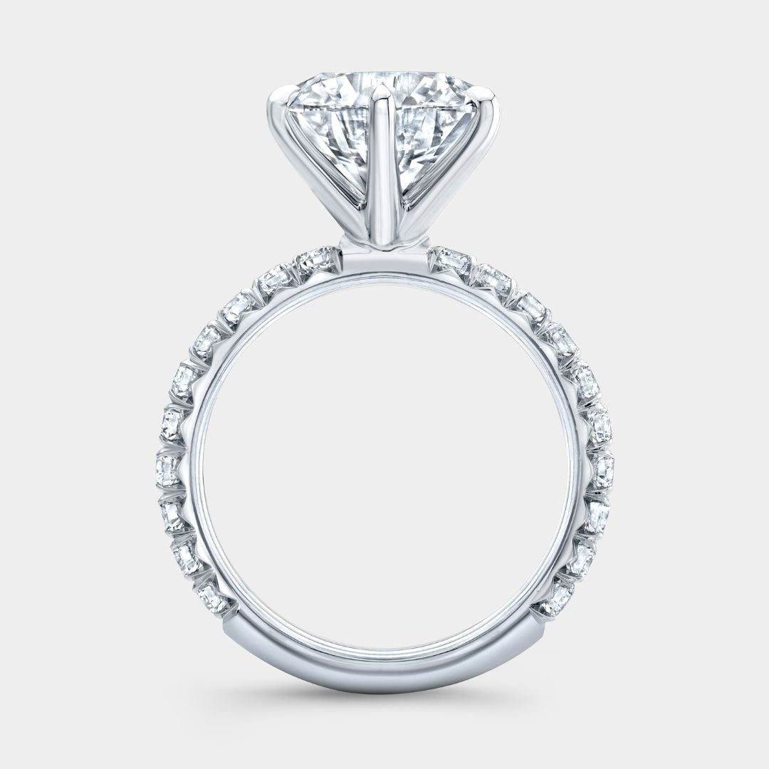 4.01ct Lab Grown Round Diamond 6 Prong French Pave Platinum Engagement Ring