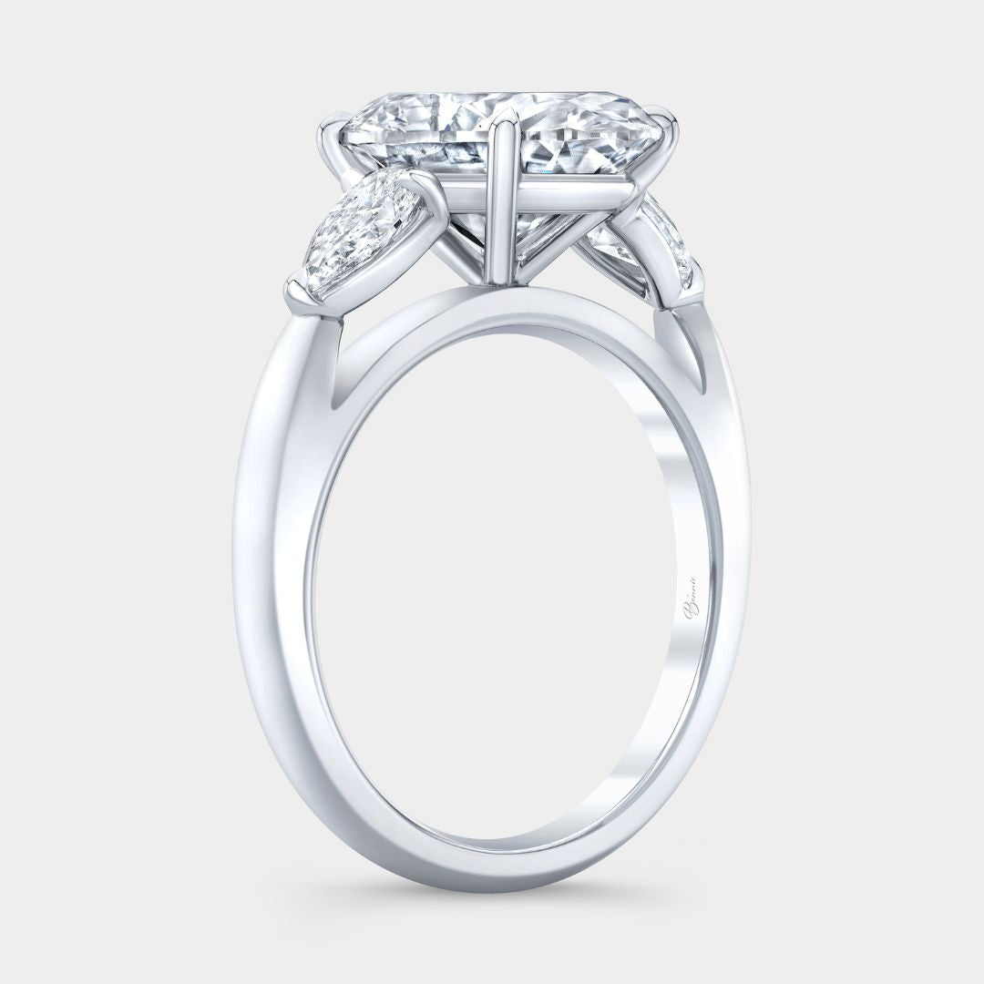 3.51ct Lab Grown Oval 3 Stone with Pear Shape Side Diamond Platinum Engagement Ring