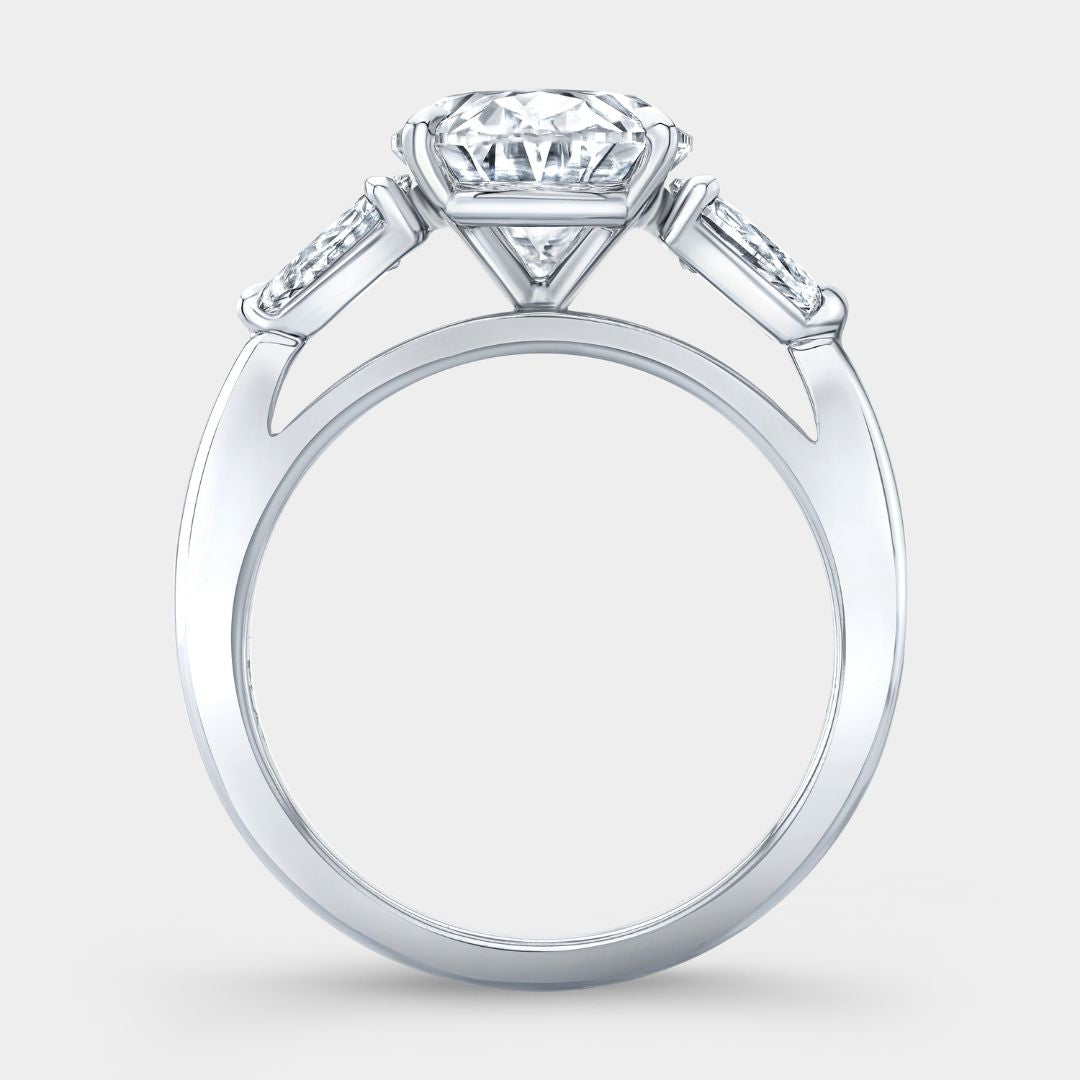 3.51ct Lab Grown Oval 3 Stone with Pear Shape Side Diamond Platinum Engagement Ring