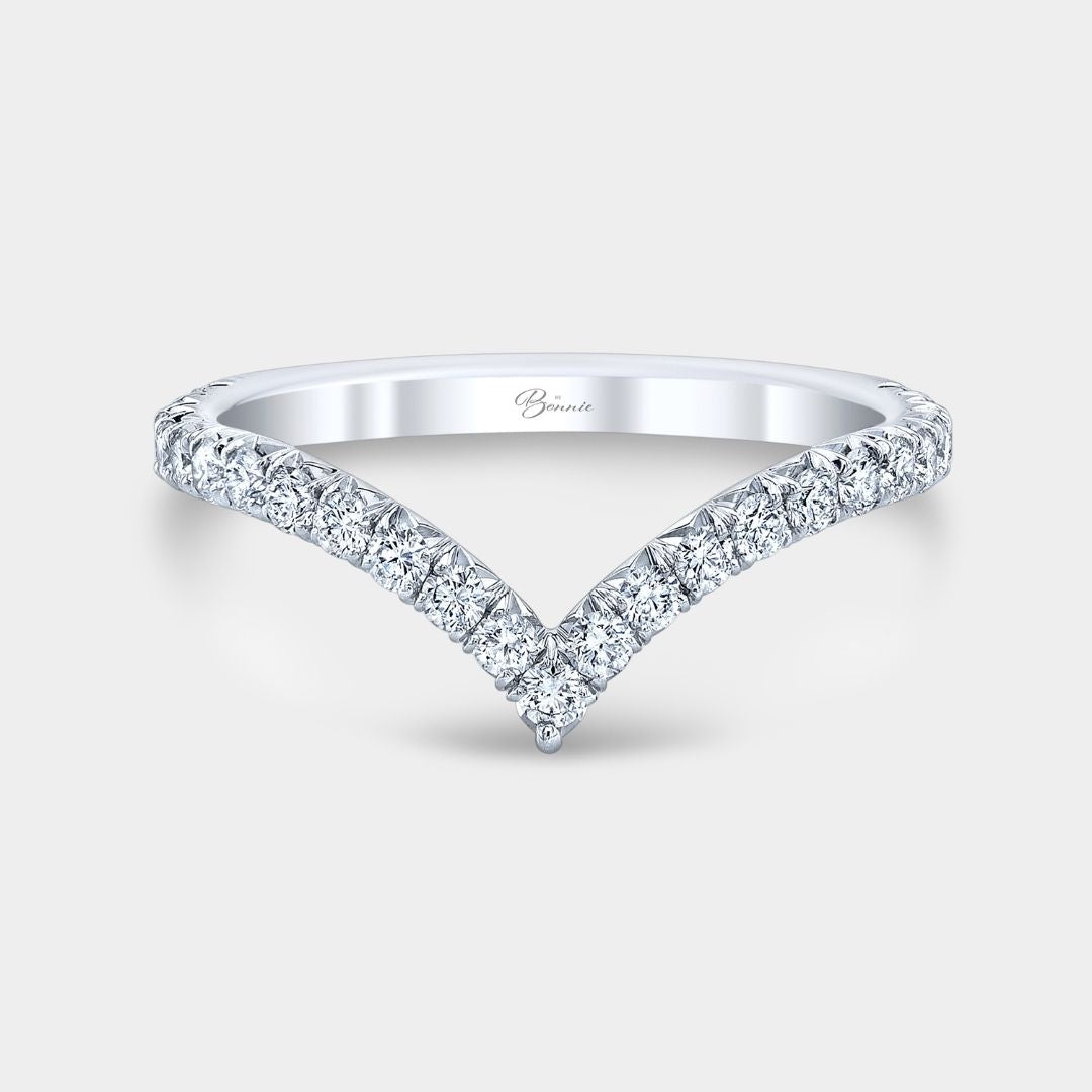 0.35ct Natural Round Diamond V Shape Contour French Pave 2.20mm Platinum Wedding Band