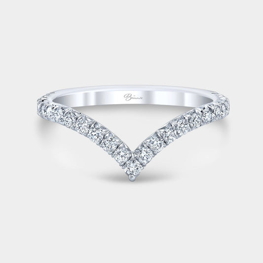 0.35ct Natural Round Diamond V Shape Contour French Pave 2.20mm Platinum Wedding Band