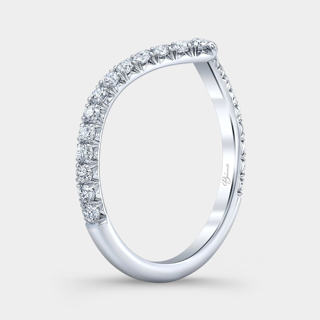 0.35ct Natural Round Diamond V Shape Contour French Pave 2.20mm Platinum Wedding Band