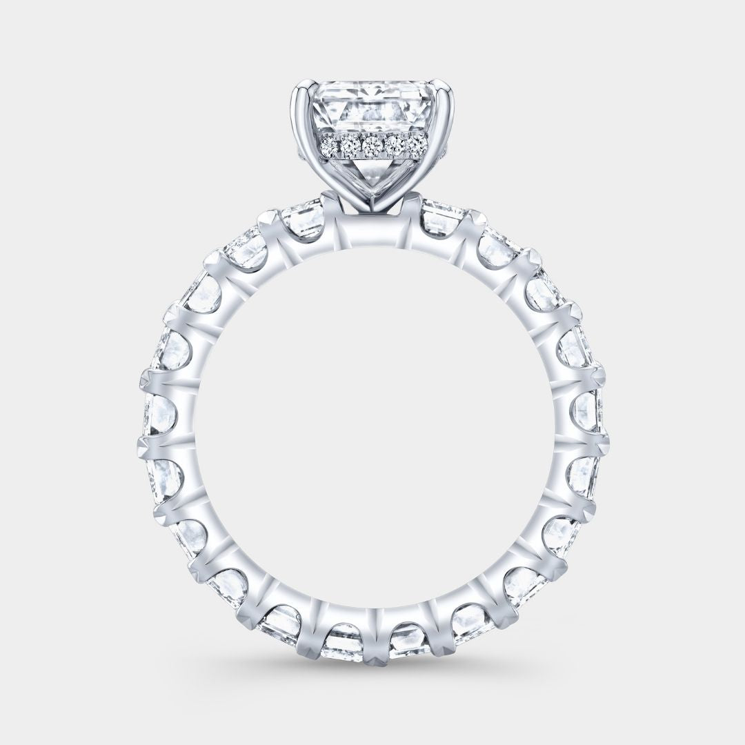 Emerald Diamond Platinum Engagement Ring with Emerald Cut Side Diamonds Eternity Wedding Set
