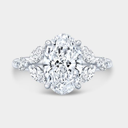 Oval Diamond 7 Stone Cluster Marquise Platinum Engagement Ring