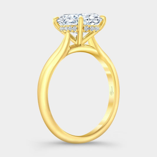 Oval Diamond Hidden Halo Tapered Cathedral Solitaire Yellow Gold Engagement Ring