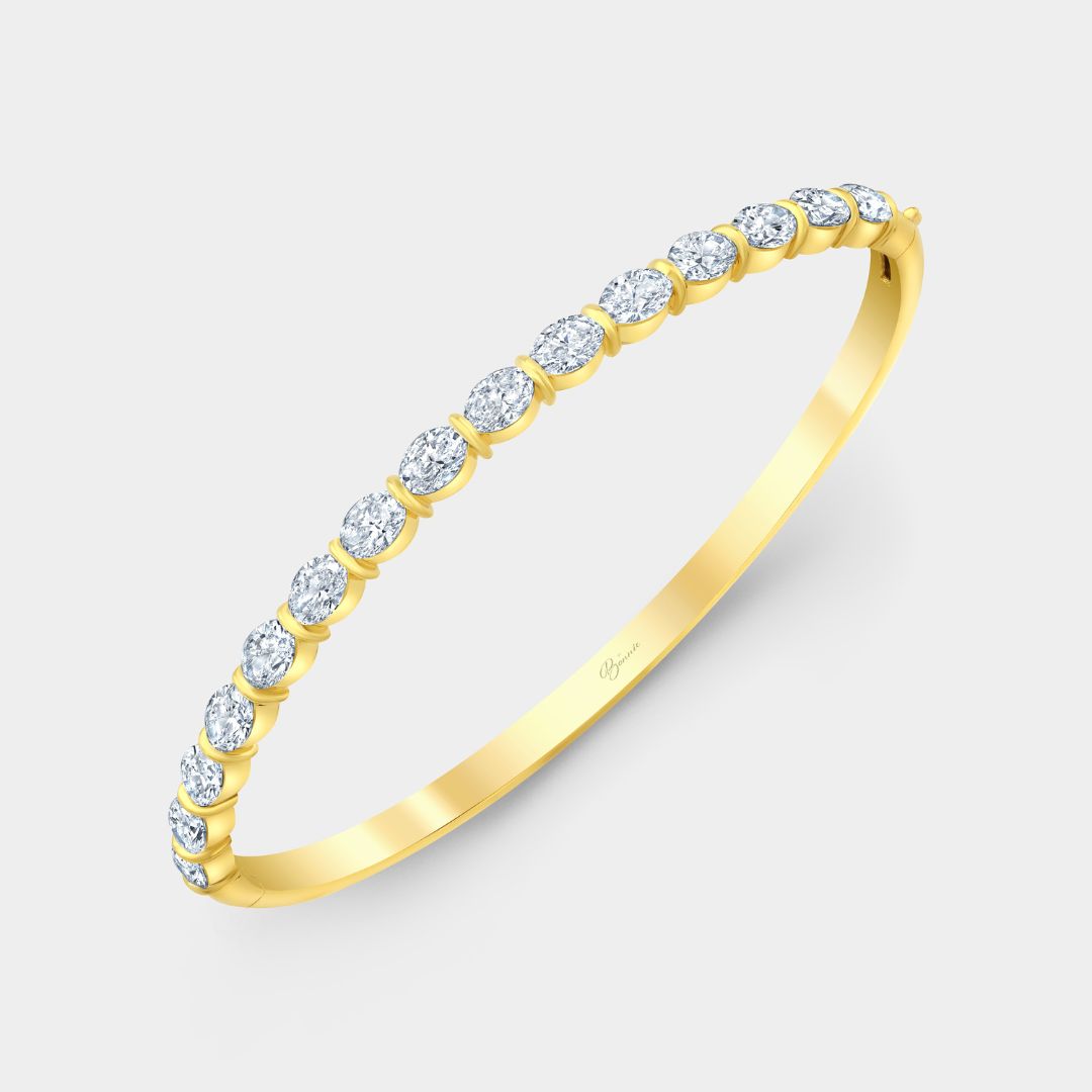 East West 4ct Lab Grown Oval Diamond Bangle Yellow Gold