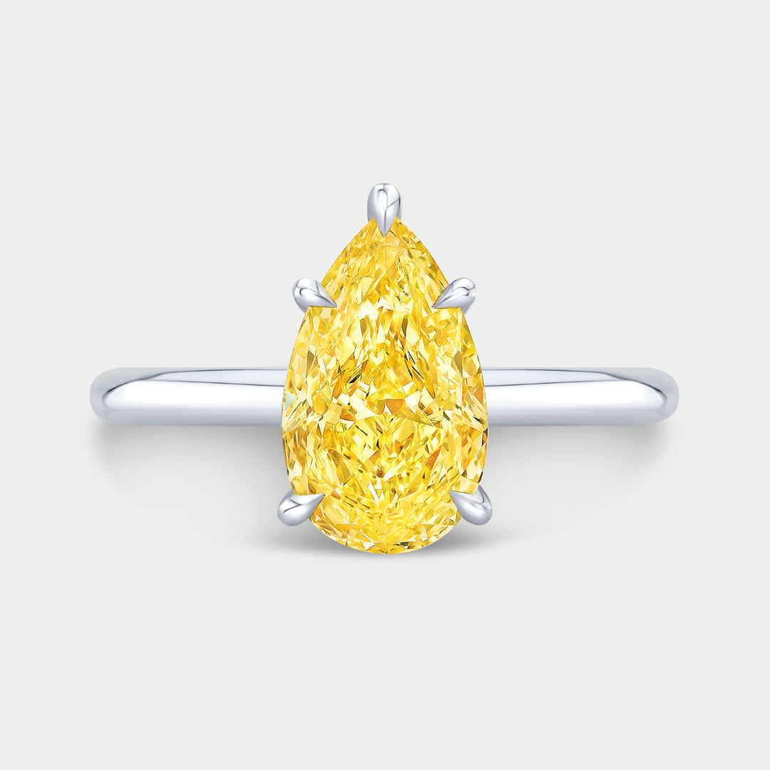 Pear Diamond Hidden Halo Solitaire Fancy Yellow Diamond Platinum Engagement Ring