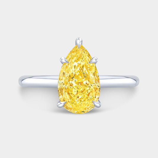 Pear Diamond Hidden Halo Solitaire Fancy Yellow Diamond Platinum Engagement Ring