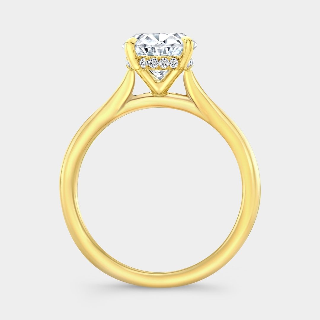 Oval Diamond Hidden Halo Tapered Cathedral Solitaire Yellow Gold Engagement Ring