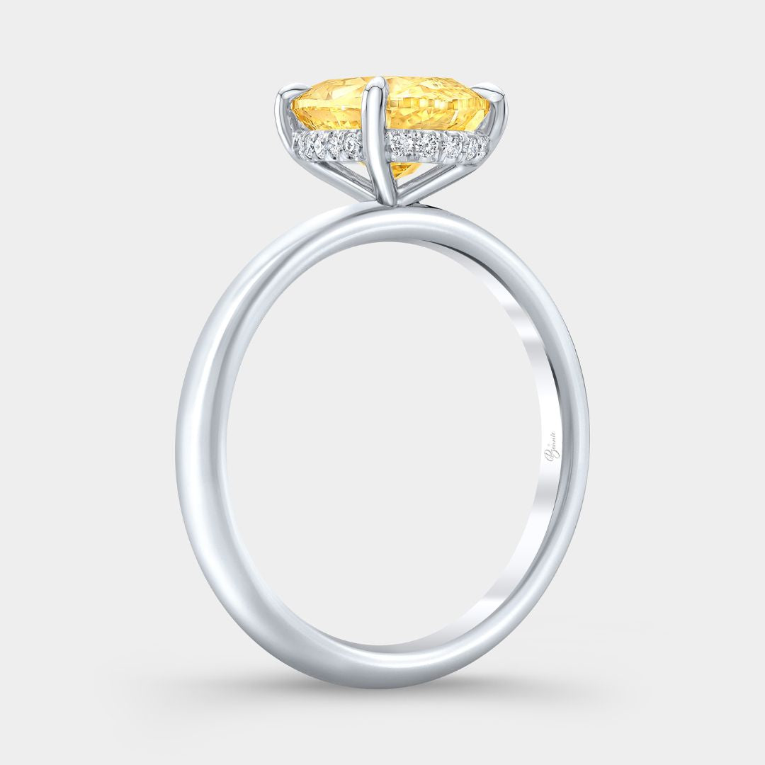 Pear Diamond Hidden Halo Solitaire Fancy Yellow Diamond Platinum Engagement Ring