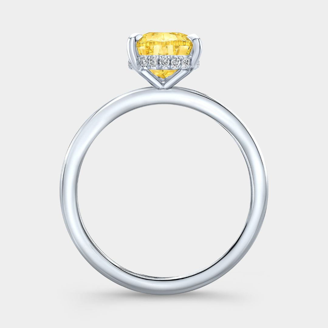 Pear Diamond Hidden Halo Solitaire Fancy Yellow Diamond Platinum Engagement Ring