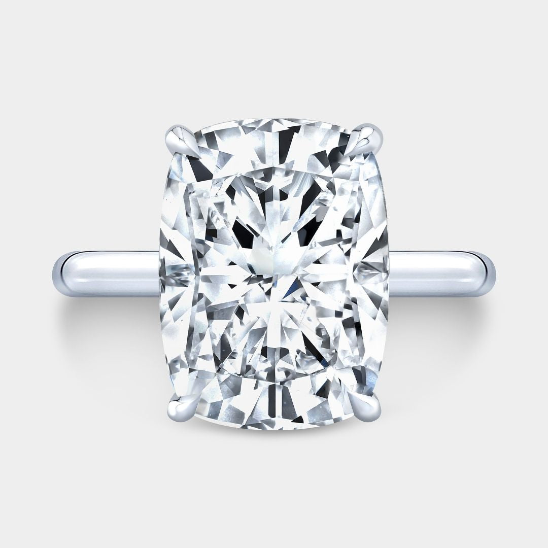 Lab Grown Cushion Diamond Tapered Cathedral Solitaire Platinum Engagement Ring