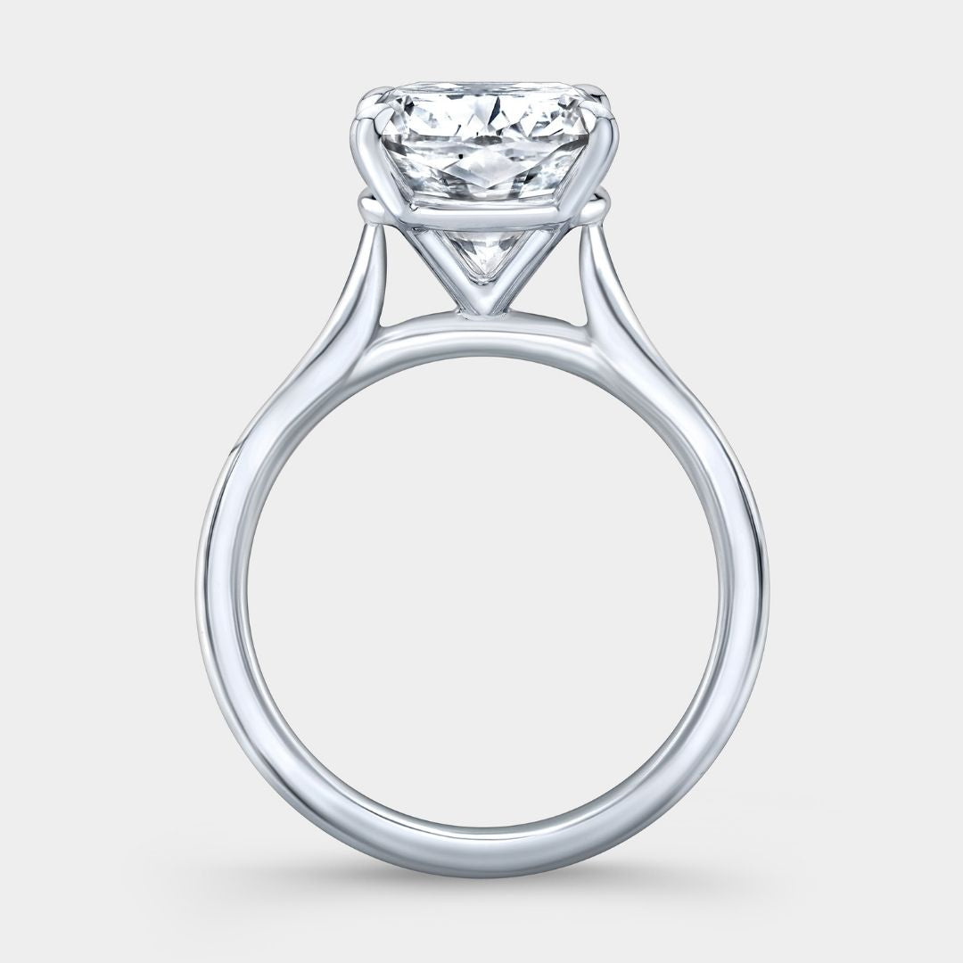 Lab Grown Cushion Diamond Tapered Cathedral Solitaire Platinum Engagement Ring