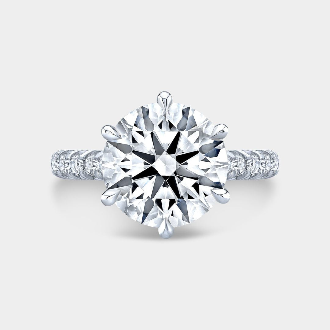 Round Diamond Tapered Cathedral French Pave Platinum Engagement Ring