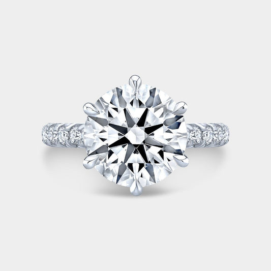 Round Diamond Tapered Cathedral French Pave Platinum Engagement Ring