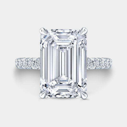 Emerald Diamond French Pave Platinum Engagement Ring
