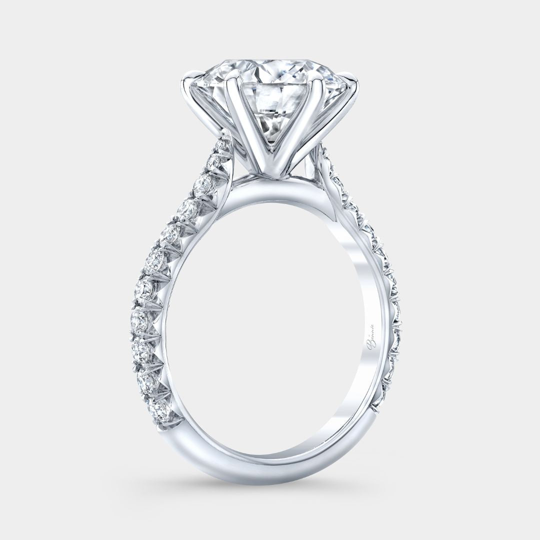 Round Diamond Tapered Cathedral French Pave Platinum Engagement Ring