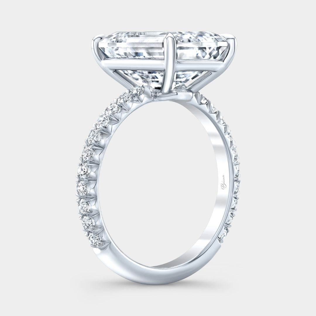 Emerald Diamond French Pave Platinum Engagement Ring