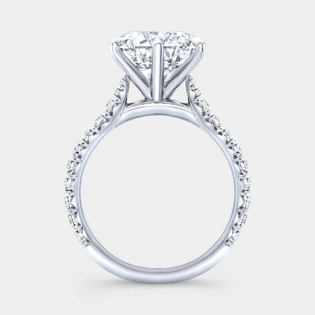 Round Diamond Tapered Cathedral French Pave Platinum Engagement Ring