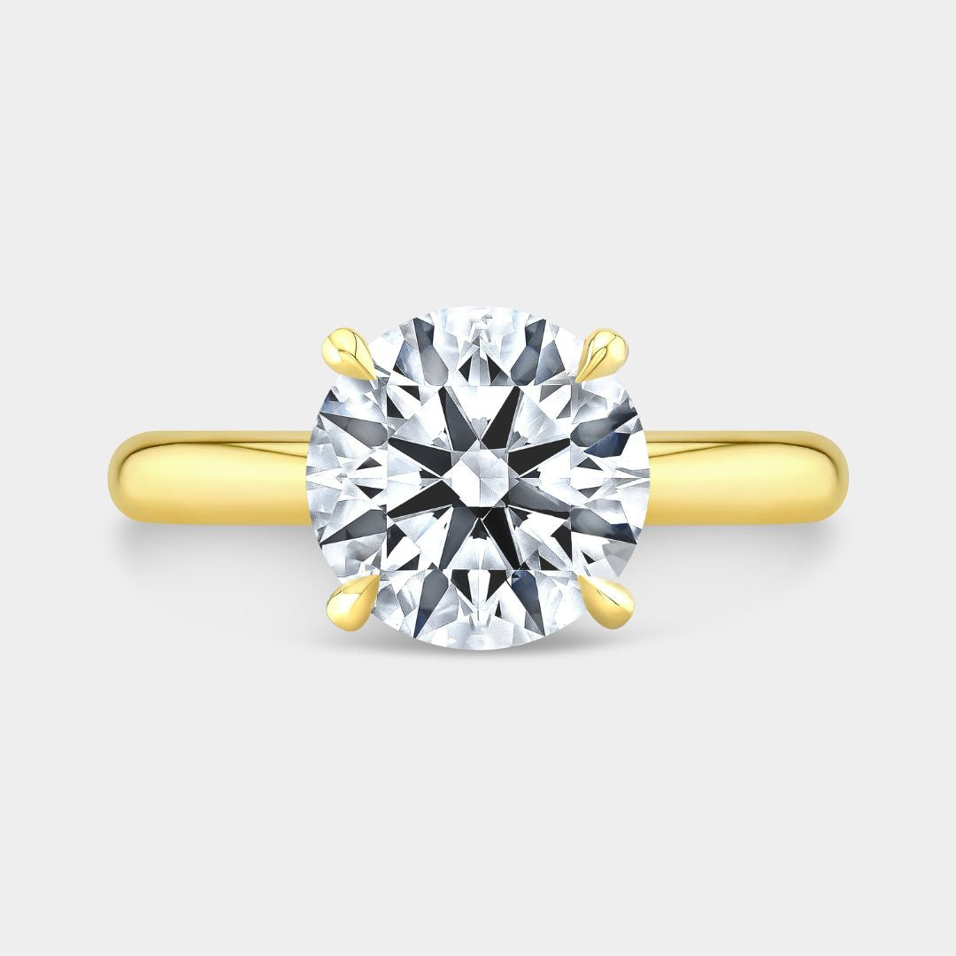 Round Diamond Solitaire 4 Prong Yellow Gold Engagement Ring