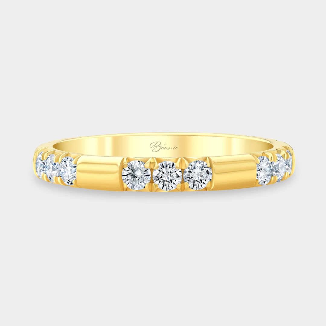 0.50ct Lab Grown Scattered French Pave 2.60mm Round Diamond Yellow Gold Wedding Band