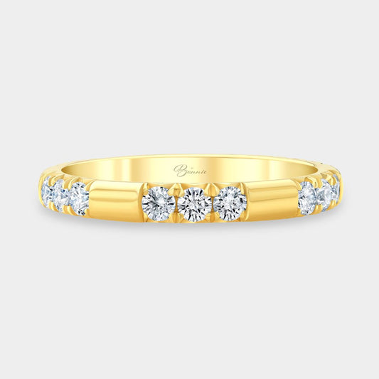 0.50ct Scattered French Pave 2.60mm Round Diamond Yellow Gold Wedding Band