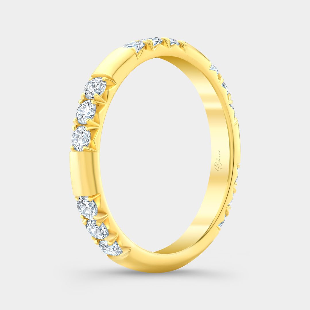 0.50ct Lab Grown Scattered French Pave 2.60mm Round Diamond Yellow Gold Wedding Band