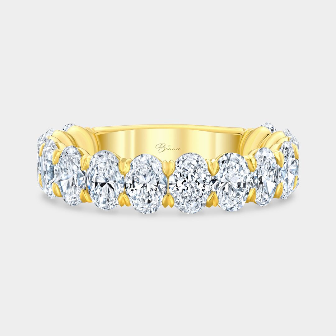 3ct oval diamond yellow gold wedding band, Victoria design, 5.0mm wide

