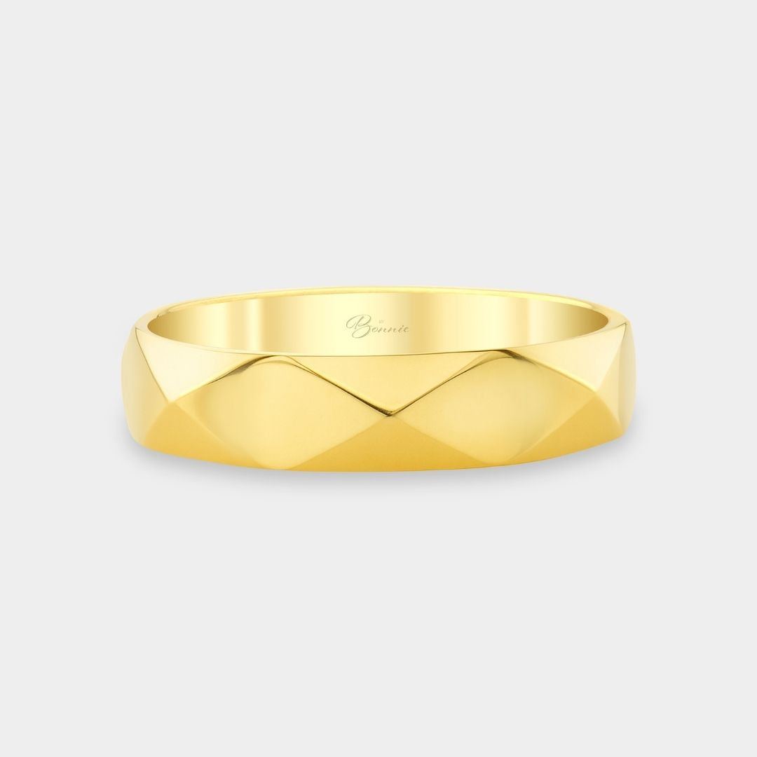 5.0mm Faceted Geometric Yellow Gold Wedding Band