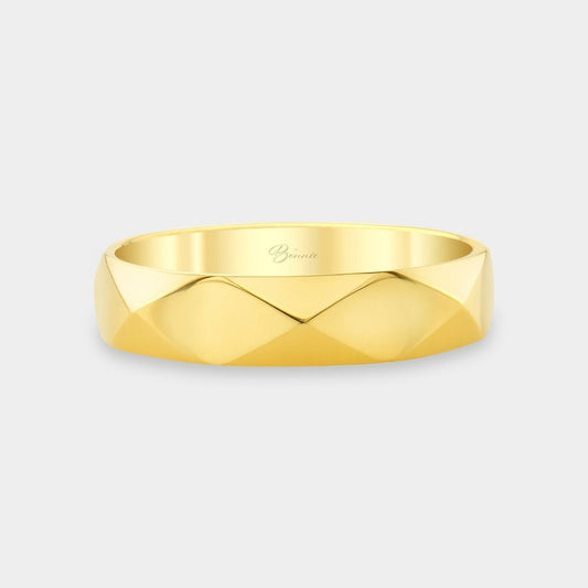 5.0mm Faceted Geometric Yellow Gold Wedding Band