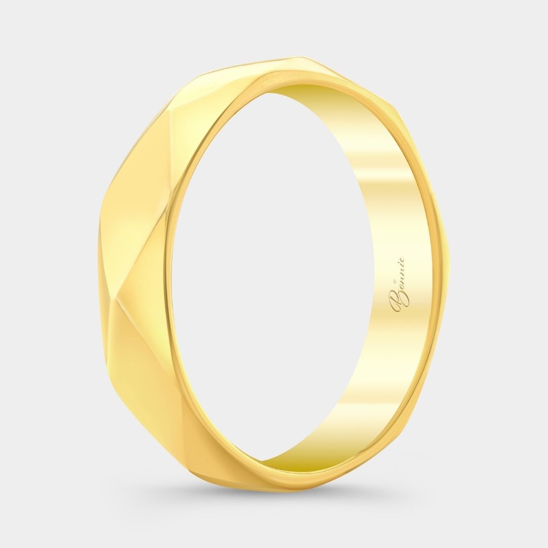 5.0mm Faceted Geometric Yellow Gold Wedding Band
