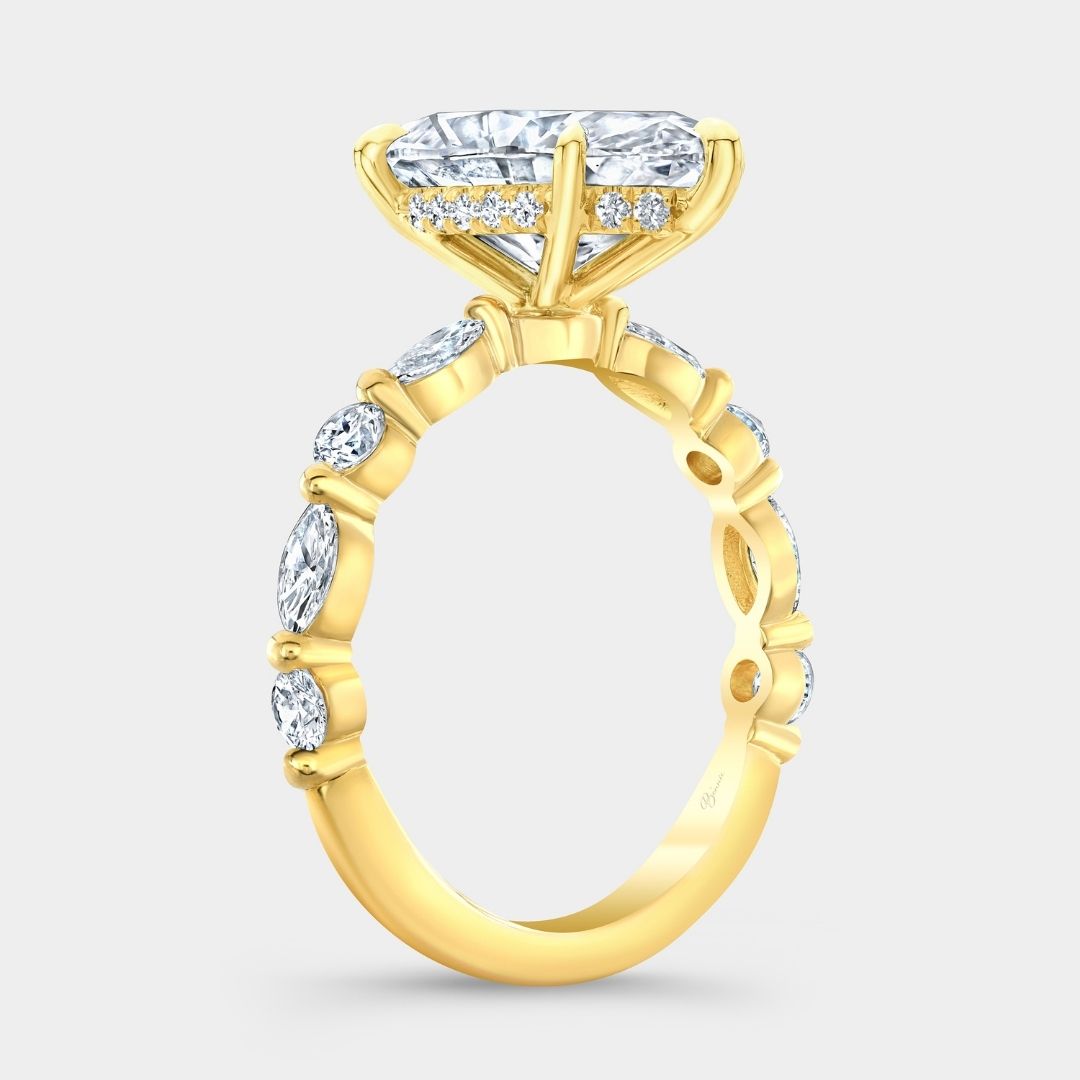 Marquise Diamond with Marquise and Round Diamond Hidden Halo Yellow Gold Engagement Ring