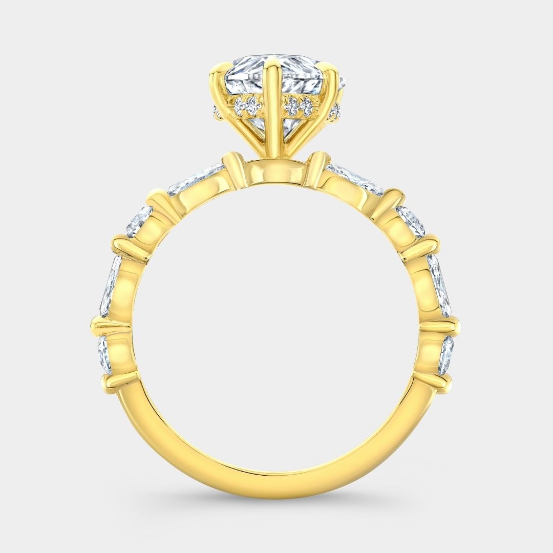 Marquise Diamond with Marquise and Round Diamond Hidden Halo Yellow Gold Engagement Ring