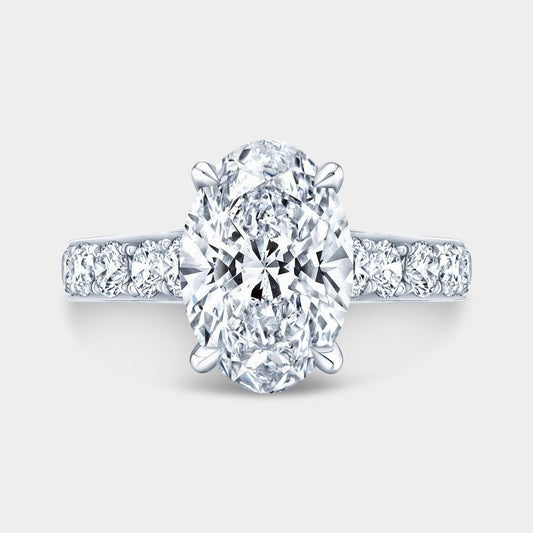 Oval Diamond Reverse Taper Pave Platinum Engagement Ring