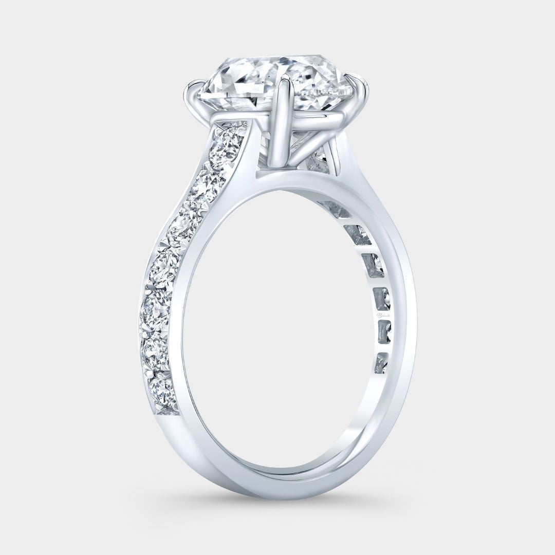 Oval Diamond Reverse Taper Pave Platinum Engagement Ring