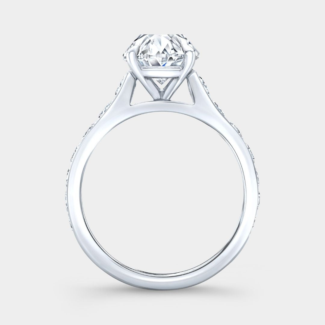 Oval Diamond Reverse Taper Pave Platinum Engagement Ring