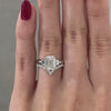 Video of 2.06ct lab grown emerald diamond 3 stone platinum engagement ring with trapezoid sides