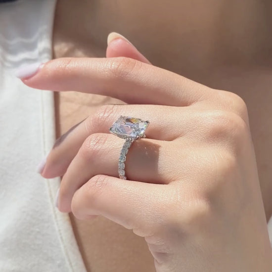 Video of The Eloise platinum ring with old mine diamond and hidden halo design